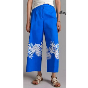 HUTCH Anthropologie Women's Blue Palm Frond Wide-Leg Pants Size 6